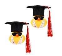 2 Piezas Divertido Pato Académico de Goma con Diploma, Patitos de Goma Coche con Sombrero de Graduación, Faja, Gafas, Pato de Graduación, Decoración Salpicadero Coche, Regalo de Graduación (D)
