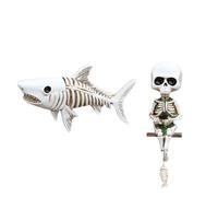 2 piezas divertidos esqueletos de pesca de peces escultura resinas arte colgante de pared para acuarios de Halloween o decoraciones de habitaciones temáticas oscuras estatua de de pesca esqueleto