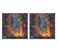 2 Piezas DIY Diamond Painting Kit para Adultos, AlféIzar De La Ventana Del Gato, 5D Diamont Art, Mosaico Pintura Bordado, Adecuado para Niño Principiantes, Decoración de Dormitorio, 40x40cm Z7YX-498