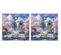 2 Piezas DIY Diamond Painting Kit para Adultos, Cascada De La Luna, 5D Diamont Art, Mosaico Pintura Bordado, Adecuado para Niño Principiantes, Decoración de Dormitorio, 70x70cm Z7YX-913