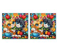 2 Piezas DIY Diamond Painting Kit para Adultos, Lily Cat, 5D Diamont Art, Mosaico Pintura Bordado, Adecuado para Niño Principiantes, Decoración de Dormitorio, Regalo para Niña, 50x50cm Z7YX-497