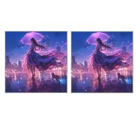 2 Piezas DIY Diamond Painting Kit para Adultos, Mujer Con Falda Morada, 5D Diamont Art, Mosaico Pintura Bordado, Adecuado para Niño Principiantes, Decoración de Dormitorio, 40x40cm Z7YX-926