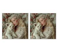 2 Piezas DIY Diamond Painting Kit para Adultos, Mujer LeóN, 5D Diamont Art, Mosaico Pintura Bordado, Adecuado para Niño Principiantes, Decoración de Dormitorio, Regalo para Niña, 30x30cm Z7YX-680