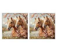 2 Piezas DIY Diamond Painting Kit para Adultos, Pastizales De Caballos, 5D Diamont Art, Mosaico Pintura Bordado, Adecuado para Niño Principiantes, Decoración de Dormitorio, 70x70cm Z7YX-488