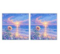 2 Piezas DIY Diamond Painting Kit para Adultos, Playa De Girasol, 5D Diamont Art, Mosaico Pintura Bordado, Adecuado para Niño Principiantes, Decoración de Dormitorio, Regalo para Niña, 40x40cm Z7YX765
