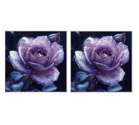 2 Piezas DIY Diamond Painting Kit para Adultos, Rosas Moradas, 5D Diamont Art, Mosaico Pintura Bordado, Adecuado para Niño Principiantes, Decoración de Dormitorio, Regalo para Niña, 30x30cm Z7YX-940
