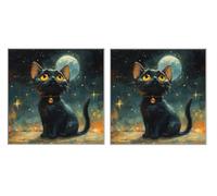 2 Piezas DIY Diamond Painting Kit para Adultos, Star Black Cat, 5D Diamont Art, Mosaico Pintura Bordado, Adecuado para Niño Principiantes, Decoración de Dormitorio, Regalo para Niña, 70x70cm Z7YX-834