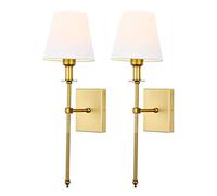 2 piezas Dorado Moderno Aplique de Pared , Lámpara de Pared con pantalla de Tela de Lino, luz de pared Decoración del Hogar Clásica Luz del Espejo Baño Adecuado para sala de estar, dormitorio, pasillo