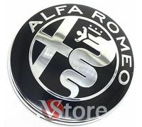 2 Piezas Emblema Decorativo 74mm Versión Black Mirror Compatible con Alfa Romeo Parrilla Delantera Coche Insignia Capó Pegatinas Maletero Calcomanías