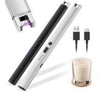 2 Piezas Encendedor Eléctrico de Arco, Recargable USB con Indicador LED, Resistente al Viento Sin Butano, Doble Seguridad, Negro y Plateado, Ideal para Velas, Cocina, Chimenea y Camping