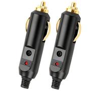 2 Piezas Enchufe Mechero Coche 12V/24V, Conector Macho de Cobre Macizo con LED y Fusible 10A, Toma Encendedor de Cigarrillos Adaptador 20A para Nevera, Compresor, Aspiradora, Furgoneta y Caravana