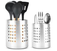 2 Piezas Escurridor de Cubiertos Acero Inoxidable, Soporte para Cubiertos, Porta Utensilios de Cocina, Bote para Utensilios Cocina con Agujero de Drenaje,Ideal para Organizar Utensilios de Cocina