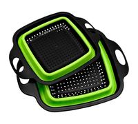 2 Piezas Escurridor Plegable con Asa, Colador de Cocina de Silicona y PP, Cesta para Lavar Verduras y Frutas, Apto para Camping y Cocina Compacta