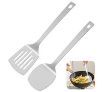 2 Piezas Espatula Cocina Acero Inoxidable, Sólida Espatula Cocina y Espátula Ranurada, Cucharones de Cocina Acero Inoxidable con Agujeros para Colgar, Adecuada para Muebles, Restaurantes, Cocinas