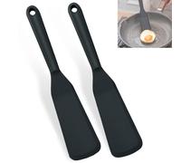 2 Piezas Espátula de Silicona Negro, 25.4cm Mini Espatula Silicona Cocina, Espátula Antiadherente Resistente al Calor, Sin BPA, Herramientas para Cocina, para Freír Huevos, Tortitas, Remover, Hornear