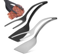 2 Piezas Espátula de Volteo y Pinzas de Cocina de Nailon, Uso | Diseño Integrado de Espátula y Pinza, Mango Curvo Ergonómico, para Tostadas y Huevos