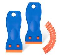 2 Piezas Espatula Plástico Rascador con 100 Cuchillas, Plastico Rasquetas, Rasqueta Vitroceramica, Para Auto Parabrisas Ventana, Espejos, Azulejos Limpieza, Calcomanías, Azul
