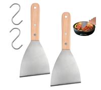 2 Piezas Espátula Profesional para Parrilla, 23.5x10cm Espatula Cocina Acero Inoxidable con Mango de Madera, Espátula Triangular, Plancha Cocina Espatulas para Barbacoa Teppanyaki Pizzas