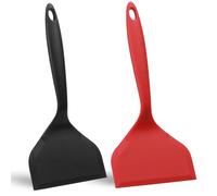 2 Piezas Espátulas Silicona Cocina Ancha, Espátula de Silicona Antiadherente 25.5x12cm, Utensilios de Cocina sin BPA para Huevos,Cocinar y Hornear Tortitas, Huevos,Fish,Pizza,Filete(Rojo Negro)