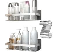 2 Piezas Estanteria Ducha para Baño, Estante Ducha Sin Taladro Con 10 ganchos, Ducha Autoadhesivo con Ganchos, Ducha Organizador, Montaje de Pared en lo Estantes Ducha para Cocina o Baño (Plata 01)