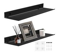 2 Piezas Estanterias Pared de Alluminio, Baldas Pared sin Agujeros, Baldas Flotantes Pareds Modernidad Estante de Pareds Flotante para Baño, Sala de Estar, Dormitorio, Cocina, Oficina (Negro, 40CM