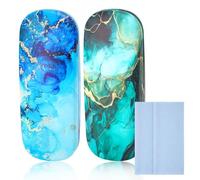 2 Piezas Estuche de Gafas Rígido de PU Cuero, Moda Funda Protectora para Gafas Anti-Arañazos, Estuche Metálico Gafas con Limpieza Paños, Universal Caja para Gafas Portátil para Miopía Lectura Sol