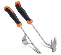 2 Piezas Extractor de Malas Hierbas Manual, Desbrozadora de 4 Púas de Acero Inoxidable, Herramienta de Jardín Multiusos con Mango de Goma para Desherbar, Airar y Remover la Tierra en Jardín, Huerto