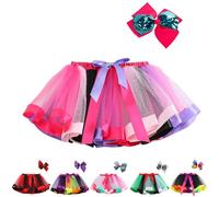 2 Piezas Falda de Tutú, Faldas Tutu Arcoiris en Capas, Falda de Tul con Paneles de Color Arcoíris, Faldas de Tul para Niña, Vestido Corto de Baile Princesa, para Navideña de Halloween, Fiestas