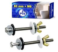 2 Piezas Fijación Tornillos Cisterna WC Universal 80 mm x M6 con Juego de Juntas y Tuercas - Tornillo WC para Tanque Inodoro Están Fabricados en Acero Inoxidable - MONTERAL