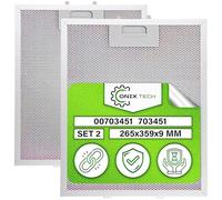 2 Piezas Filtro Campana Extractora Antigrasa de Aluminio 265x359x9 mm con Código Original 00703451 703451 10035302 para Bosch para Siemens para Balay - Garantía de 5 Años - ONIX TECH