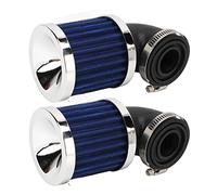 2 Piezas Filtro de Aire Para Motocicleta, Limpiador para Admisión de Aire con Curva En ángulo de 90° para Boquilla de Carburador de 28-48mm, Ciclomotor, Scooter, ATV, Moto de Cross(Azul)