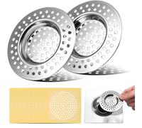 2 Piezas Filtro de Fregadero de Acero Inoxidable + 10Pcs Desechable Rejilla Desague Ducha Floor Drain Sticker, Filtro de Drenaje,Filtro de Fregadero de Cocina,Tapón de Captura de Cabello para Bañera