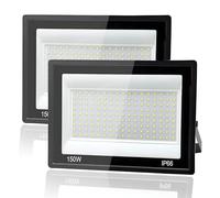 2 Piezas Focos LED Exterior 150W, Tkdaksy 1M Cable Blanco Frío 6500K Proyector LED Exterior, Resistente al Agua IP66 Foco Proyector LED, 15000LM para Terrazas, Patios, Cuadrado, Parques, Garajes, Fábr