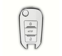 2 Piezas,Funda de Llave de Coche TPU para Peu-geot 2008/3008/208/308/508/Rifter, Citroen Cactus/Berlingo/Picasso/Xsara/Jumpy/C3/C4 - Funda Protectora Negro-Plata Blanco-Plata