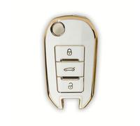 2 Piezas,Funda de Llave de Coche TPU para Peu-geot 2008/3008/208/308/508/Rifter, Citroen Cactus/Berlingo/Picasso/Xsara/Jumpy/C3/C4 - Funda Protectora Blanco-Oro