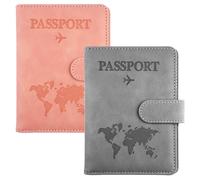 2 Piezas Funda Pasaporte, 15 x 11 cm PU Cueros Porta Documentos Cover Viaje con Bloqueo Rfid, Portal Passport Holder, Passport Cover, Passport Wallet para Tarjetas Identificación, Boletos Aerolínea