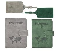 2 Piezas Funda Pasaporte y 2 Piezas Etiquetas para Maleta in Pile PU, Accesorios de Viaje para Mujeres y Hombres, Passport Cover Español para Crédito, Tarjetas de Identificación, Boletos de Aerolínea