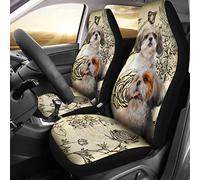 2 Piezas Fundas Asientos Delanteros Coche Duradera Auto Asiento Delantero Cojín Suave Fundas De Asientos Delantero Universal para Coches SUV Camión Patrón De Flor De Shih Tzu En 3D