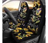 2 Piezas Fundas Asientos Delanteros Coche Moda Fundas De Asientos Delantero Duradera Cubre De Asiento Delanteros Universal para Sedán Coches Auto Colibrí Y Girasol Eres Mi Sol