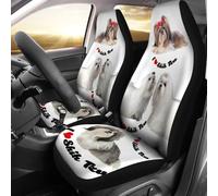 2 Piezas Fundas Asientos Delanteros Coche Transpirable Auto Asiento Delantero Cojín Suave Cubre De Asiento Delanteros Universal para Sedán Coches Camión Me Encanta El Perro Shih Tzu 3D