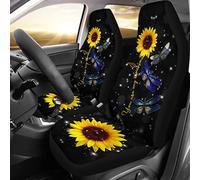 2 Piezas Fundas De Asientos Delantero Duradera Fundas Asientos Delanteros Coche Suave Auto Asiento Delantero Cojín Universal para SUV Coches Camión Hermosa Libélula Eres Mi Sol Girasol