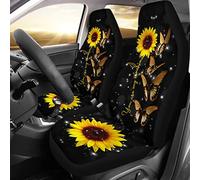 2 Piezas Fundas De Asientos Delantero Suave Fundas Asientos Delanteros Coche Duradera Auto Asiento Delantero Cojín Universal para Auto Sedán Camión Bonita Mariposa, Eres Mi Sol, Girasol.