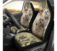 2 Piezas Fundas De Asientos Delantero Suave Fundas Asientos Delanteros Coche Duradera Cubre De Asiento Delanteros Universal para Camión SUV Coches Tres Shih Tzu Y Flores Vintage