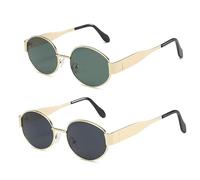 2 Piezas Gafas de Sol Retro para Mujer Hombre, con Protección UV400, Gafas Metálicas Ovaladas, para Exteriores, Viajes (Verde + Gris)