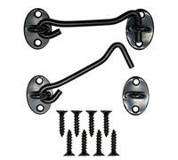 2 Piezas Gancho de Ventana,Sujeta Ventanas Abiertas Gancho de Cabina de Acero Inoxidable,Cerradura de Gancho de Puerta Negro con Tornillos Para Ventanas Puertas Ojo Puerta Pestillo(10cm)