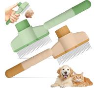 2 Piezas Gato Peine con Botón Liberación, Cepillo Quitapelos Mascotas Dientes Acero Inoxidable, Peines Antipulgas Gatos para Perros y Gatos, Cepillos Pelo Autolimpiante para Largo y Corto