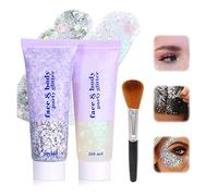 2 Piezas Gel Corporal de Purpurina y Lentejuelas Chunky para el Pelo, Cara y Ojos - Festival Sirena (Blanco + Plateado)