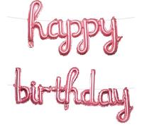 2 Piezas Globos de Cumpleaños Letras, 40cm Happy Birthday Banner con Cinta y Pajita Guión de Feliz Letrero para Telón de Fondo (Rosa)