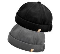 2 Piezas Gorra Docker, Ajustable Gorro Docker de Algodón Hombre, Respirable Absorber el Sudor Sombrero Docker para IR de Compras Pescar Caminar y Otras Actividades al Aire Libre, Negro, Gris