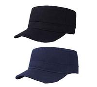 2 Piezas Gorra Militar de Algodón, Militar de Cadetes Sombrero, Gorra Cadete, Gorra Plana de Ajustable para Hombres y Mujeres (Negro, Azul Marino)